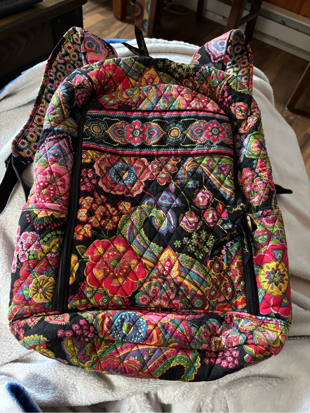 Vera Bradley black floral paisley laptop backpack EUC